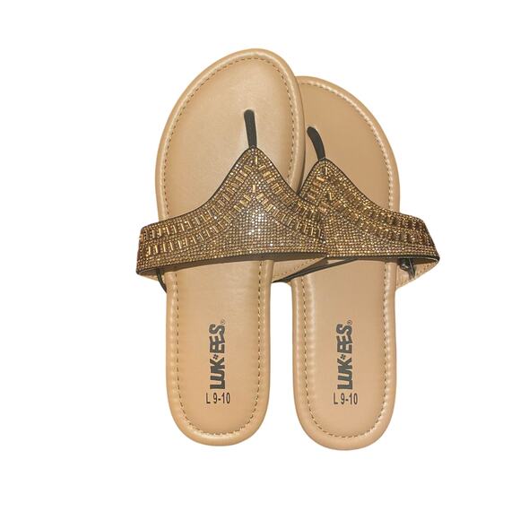 XL Mukluks Luk-ees Beaded Sparkle Flip-Flops Slip-On Brown Size 11-12 XL - Picture 1 of 2